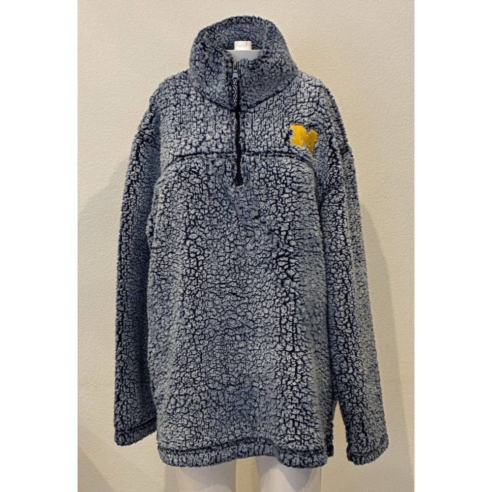 University Of Michigan NCAA Sherpa 1/4 Zip Pullover Women's L Blue Boxercraft